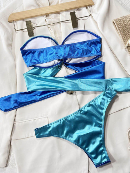 Two-Tone Ring Detail Tied Bikini Set - Selvanelle