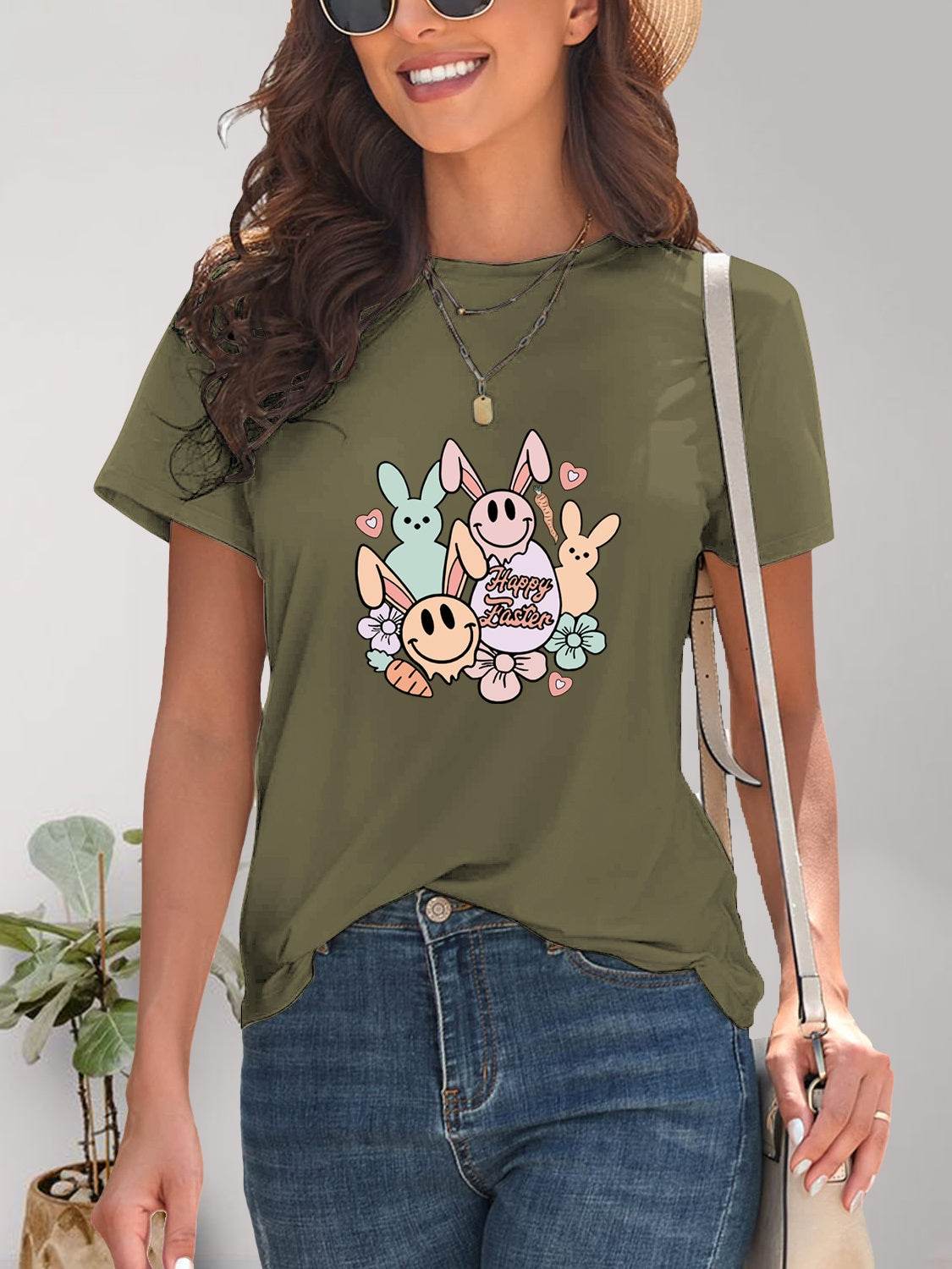 Graphic Round Neck Short Sleeve T-Shirt - Selvanelle