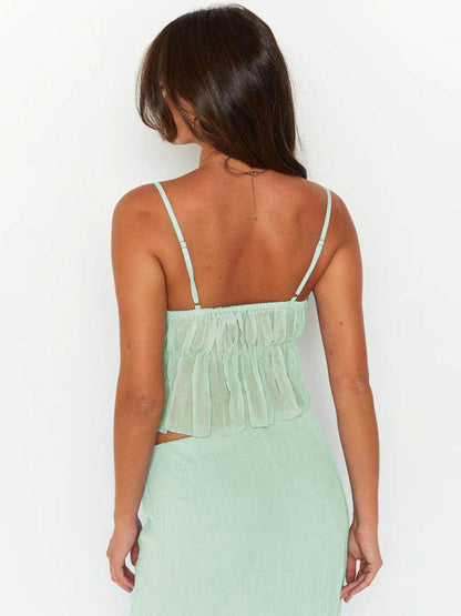 Square Neck Sleeveless Top and Ruched Skirt Set for Women - Selvanelle