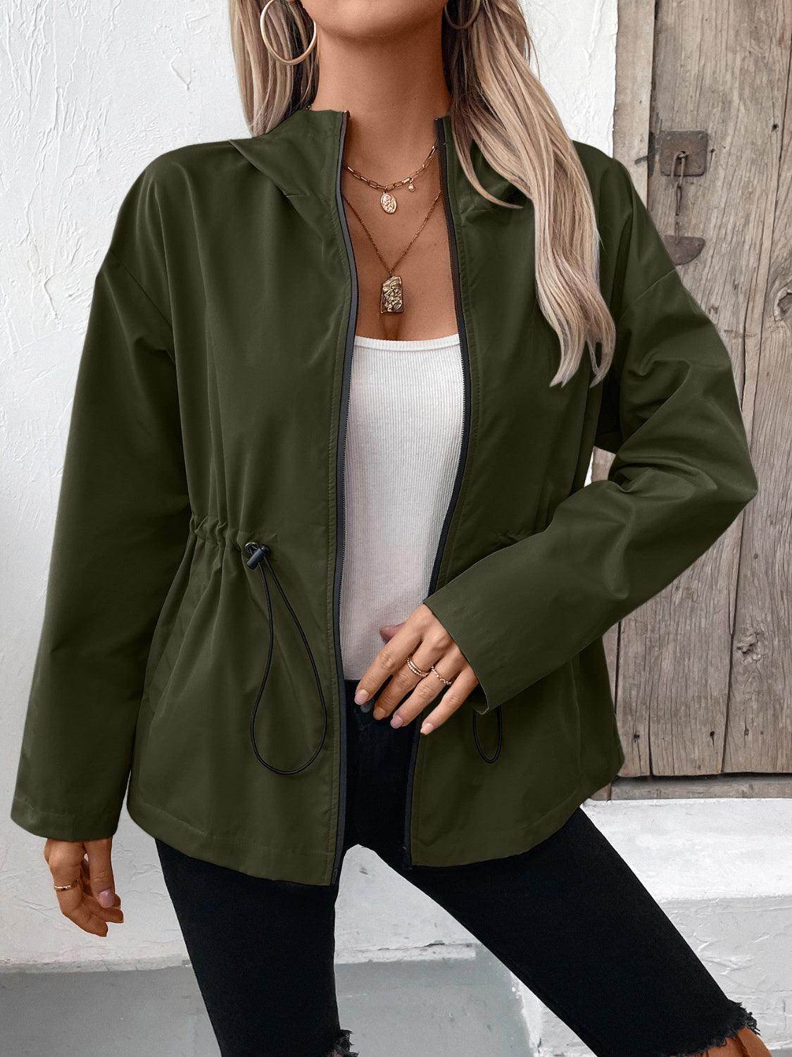 Ivy Lane Drawstring Zip Up Hooded Jacket for Women - Selvanelle