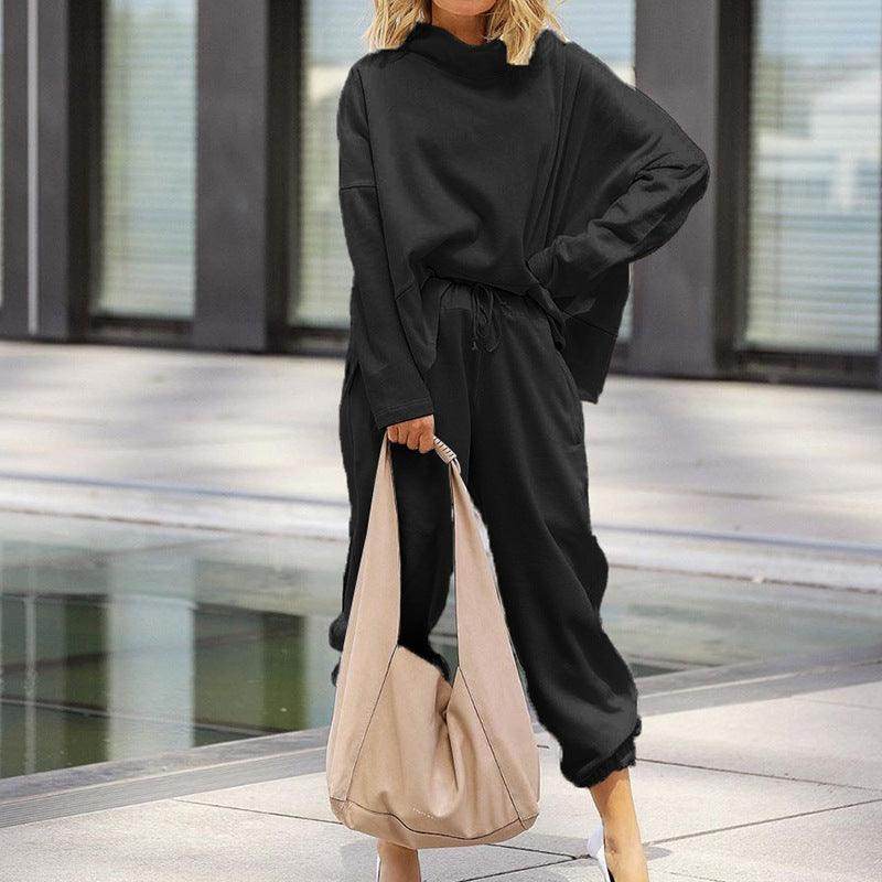 Mock Neck Drop Shoulder Top and Pants Set for Women - Selvanelle