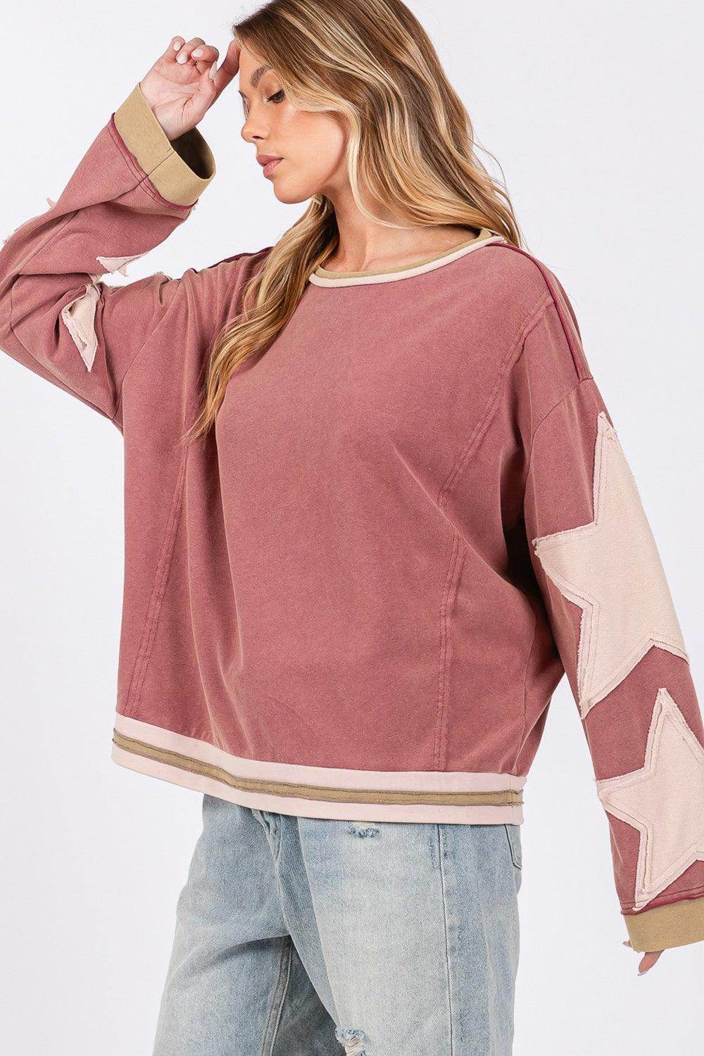SAGE + FIG French Terry Star Applique Patch Sweatshirt Cozy - Selvanelle