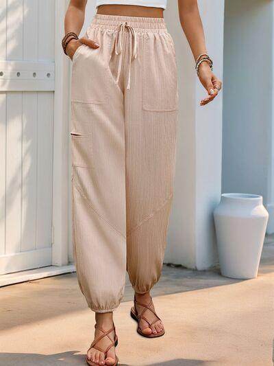 Perfee Elastic Waist Joggers with Pockets for Women - Selvanelle