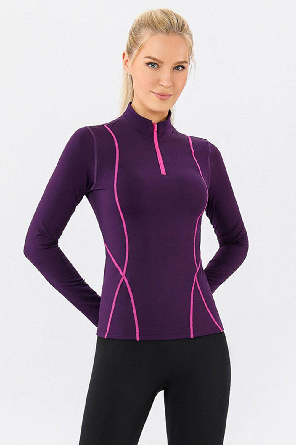 Mock Neck Quarter Zip Active T-Shirt for Women Sports - Selvanelle