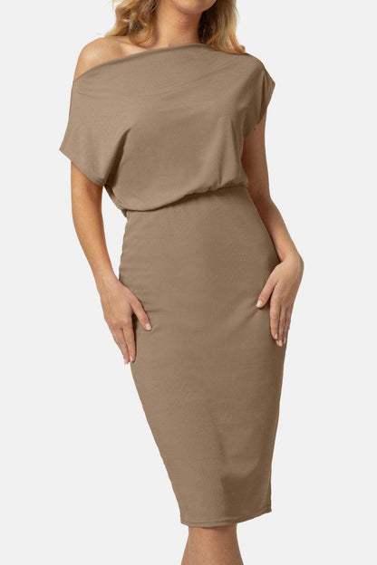 Boat Neck Short Sleeve Knee-Length Dress for Women - Selvanelle