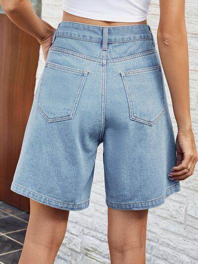 High Waist Denim Shorts with Pockets for Women Fashion - Selvanelle