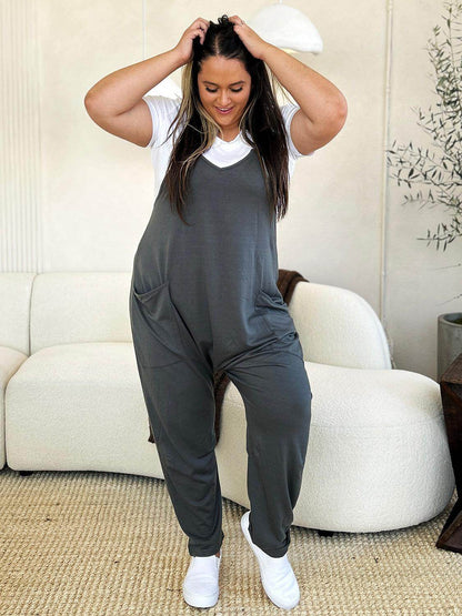 Double Take Full Size Sleeveless V-Neck Pocketed Jumpsuit - Selvanelle