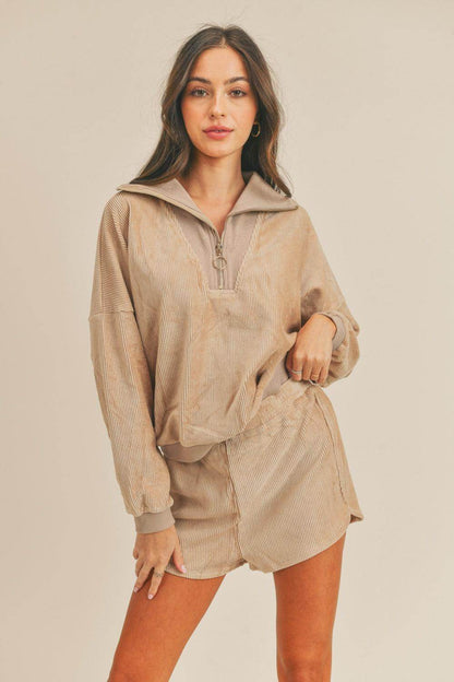 MABLE Corduroy Half Zip Top and Shorts Set for Women - Selvanelle