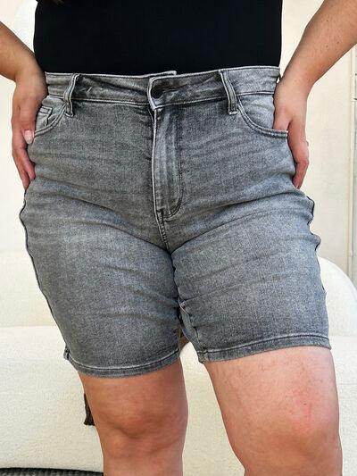 Judy Blue Full Size High Waist Washed Denim Shorts for Women - Selvanelle