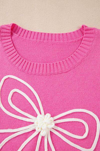 Bow Round Neck Dropped Shoulder Sweater for Women - Selvanelle
