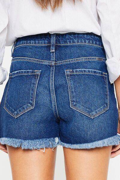 Kancan High Rise Frayed Hem Denim Shorts for Women - Selvanelle
