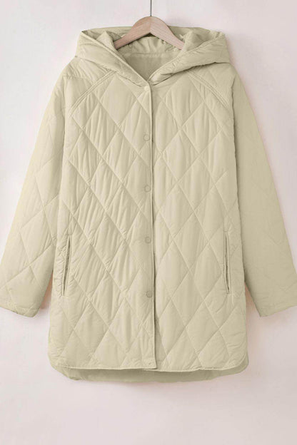 Snap Down Long Sleeve Quilted Winter Coat for Women - Selvanelle