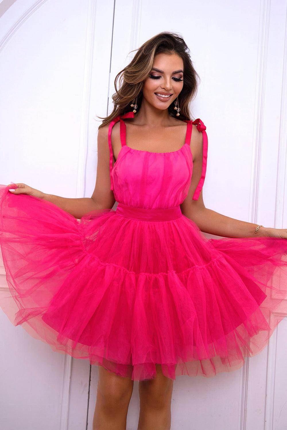 Elegant Tie-Shoulder Mesh Dress with Lace Detail - Selvanelle