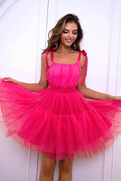 Elegant Tie-Shoulder Mesh Dress with Lace Detail - Selvanelle