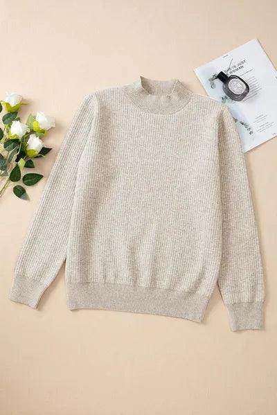 Mock Neck Long Sleeve Sweater for Women Comfortable Fit - Selvanelle