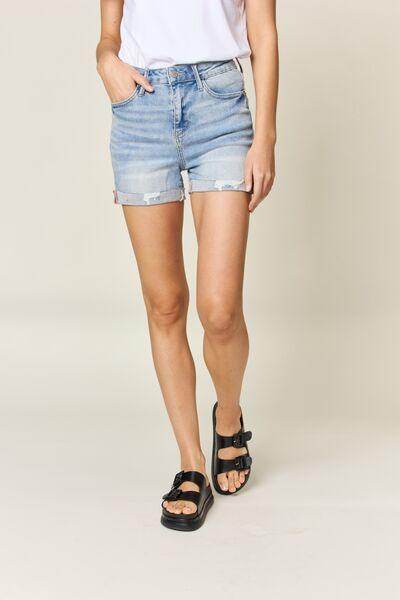 Judy Blue Full Size High Waist Rolled Denim Shorts for Summer - Selvanelle