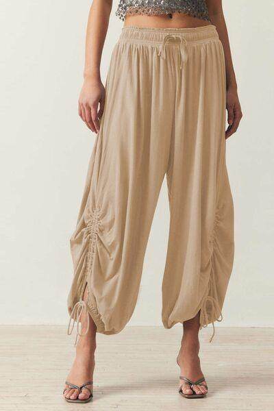 Drawstring Ruched Pants for Women in Sheer Opaque Style - Selvanelle