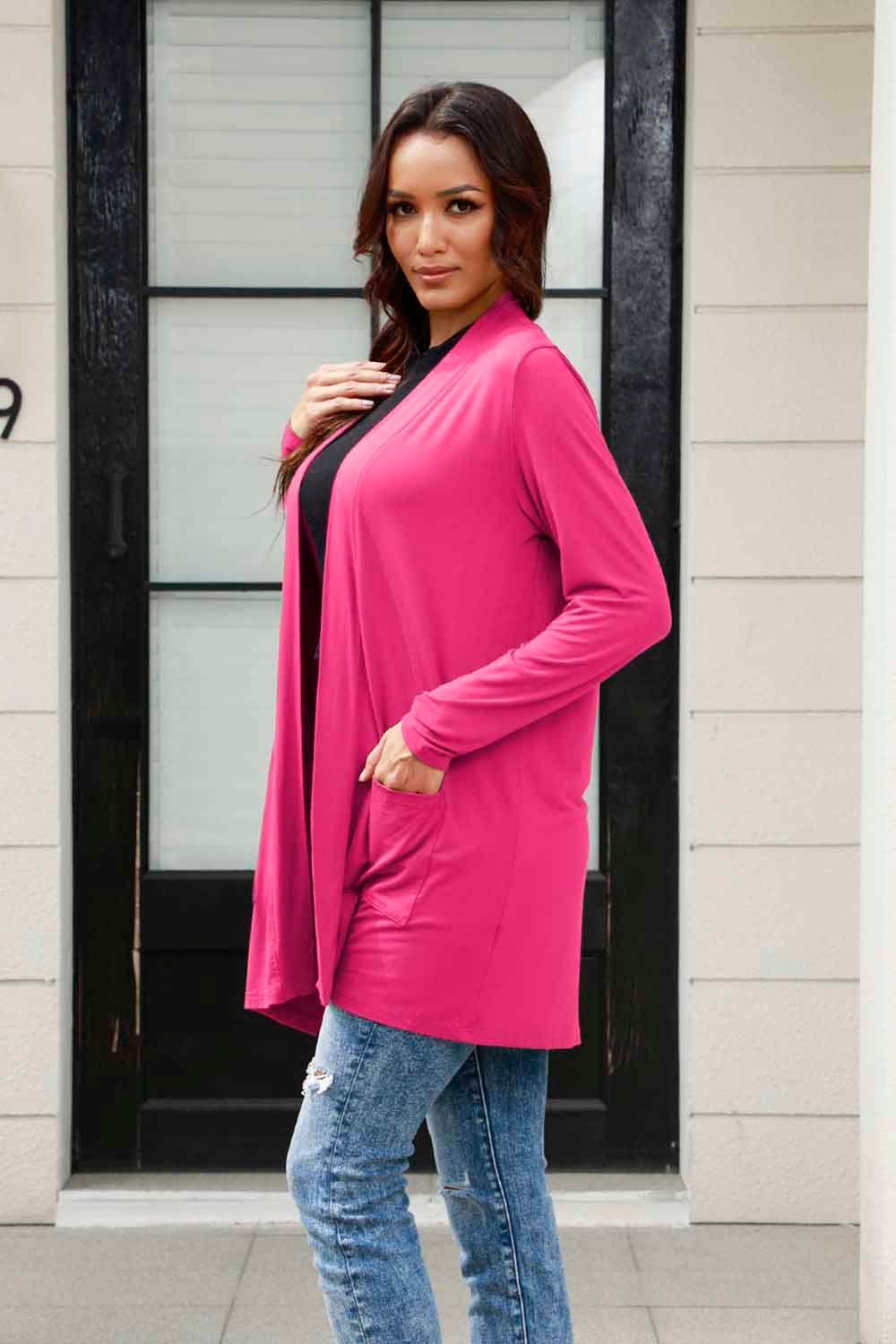 Basic Bae Full Size Open Front Long Sleeve Cardigan with Pockets - Selvanelle