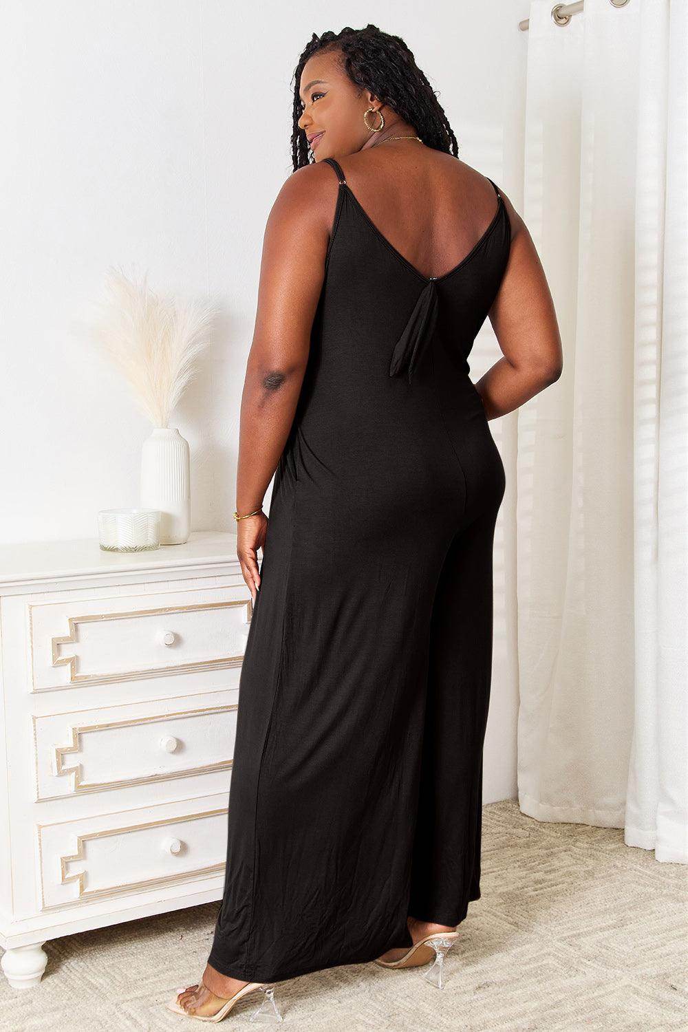 Double Take Full Size Soft Rayon Spaghetti Strap Jumpsuit - Selvanelle