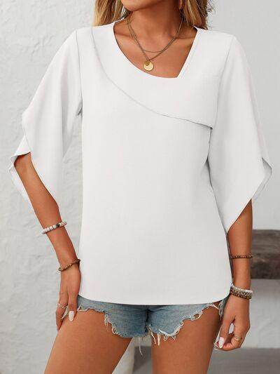 Mandy Ruffled Asymmetrical Neck Half Sleeve Blouse for Women - Selvanelle