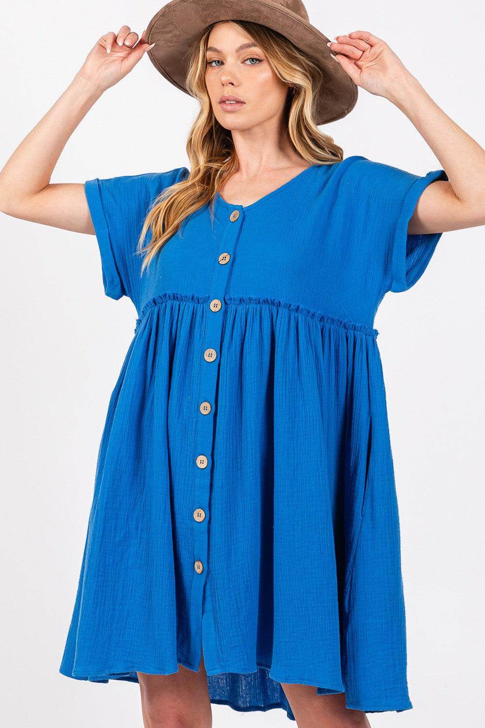 SAGE + FIG Button Up Short Sleeve Dress for Women - Selvanelle