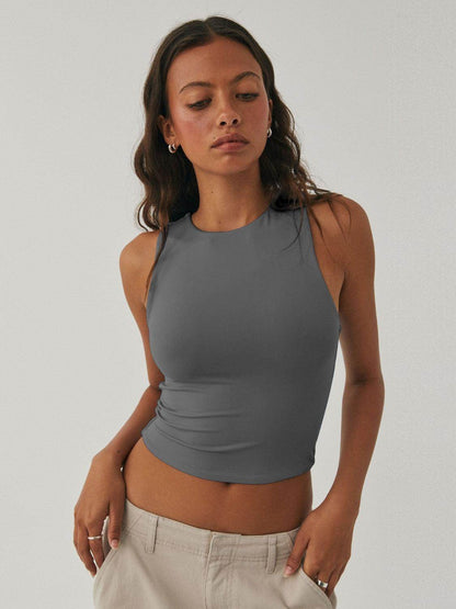 Round Neck Cropped Tank for Women in Soft Stretch Fabric - Selvanelle