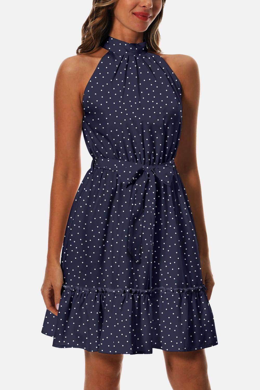 Printed Tie Waist Frill Trim Dress for Chic Summer Style - Selvanelle