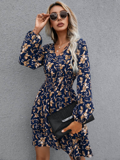 Ivy Lane Floral Layered Surplice Balloon Sleeve Dress - Selvanelle