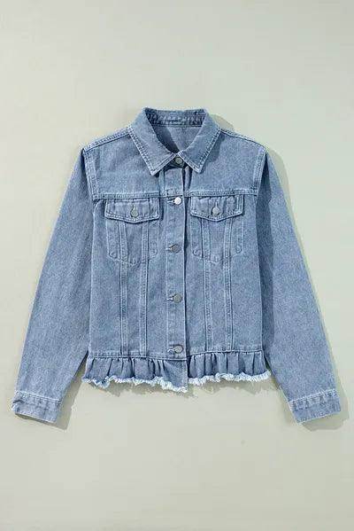 Raw Hem Long Sleeve Denim Jacket for Stylish Women - Selvanelle