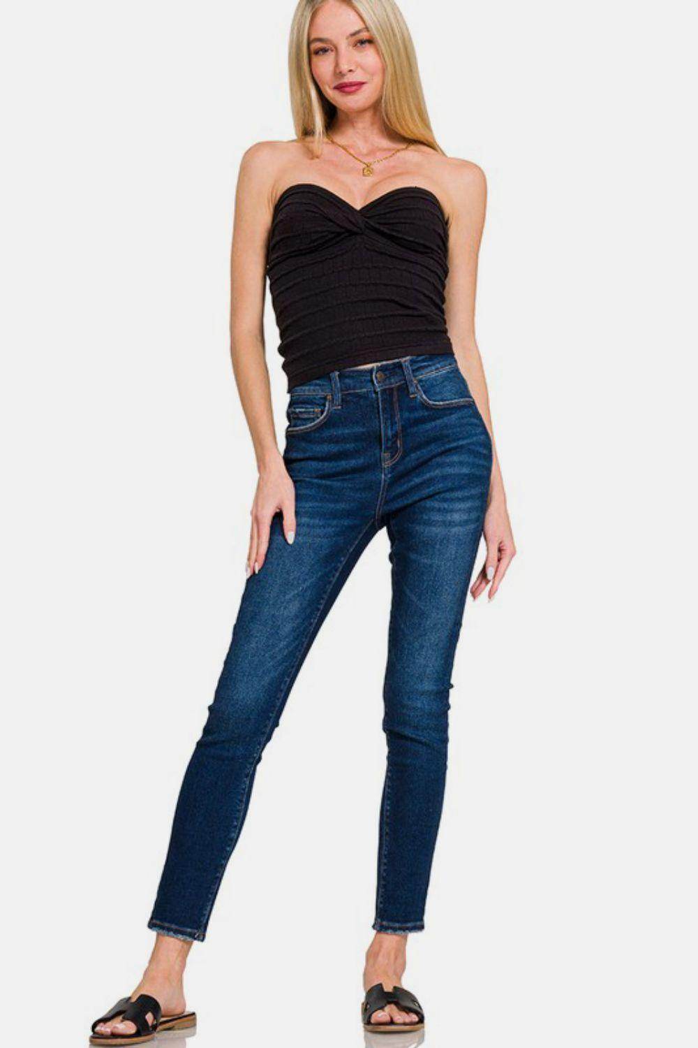 Zenana Ruched Twisted Sweetheart Neck Top for Women - Selvanelle