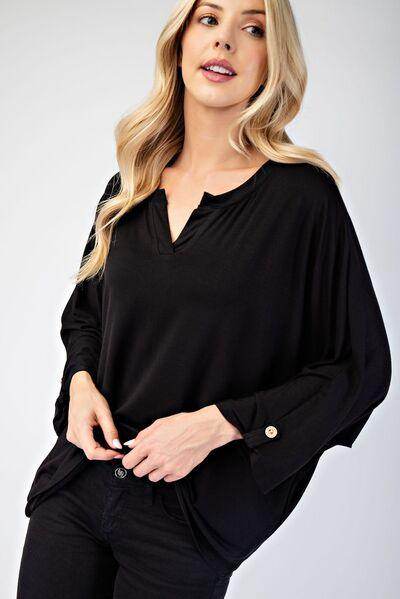 Celeste Full Size Notched Three-Quarter Sleeve Blouse Fashion - Selvanelle