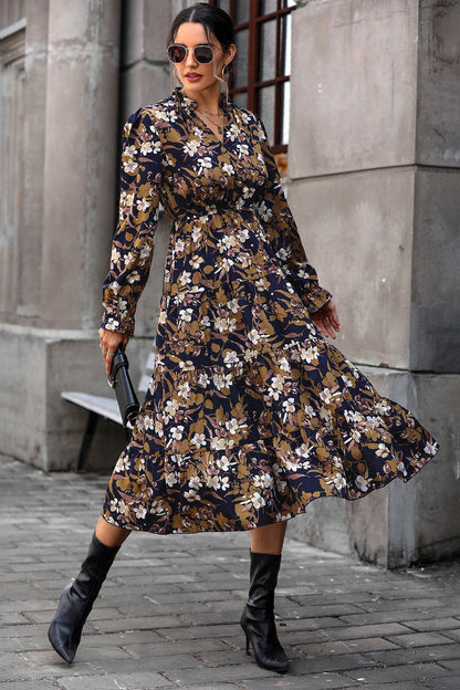 Perfee Floral Flounce Sleeve Tiered Dress - Selvanelle