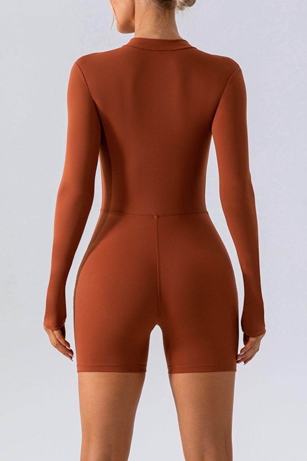 Half Zip Long Sleeve Active Romper for Women Fitness - Selvanelle