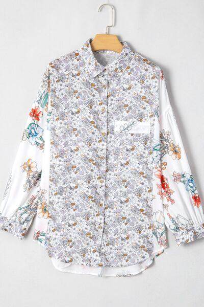 Floral Collared Neck Long Sleeve Shirt for Women Fashion - Selvanelle