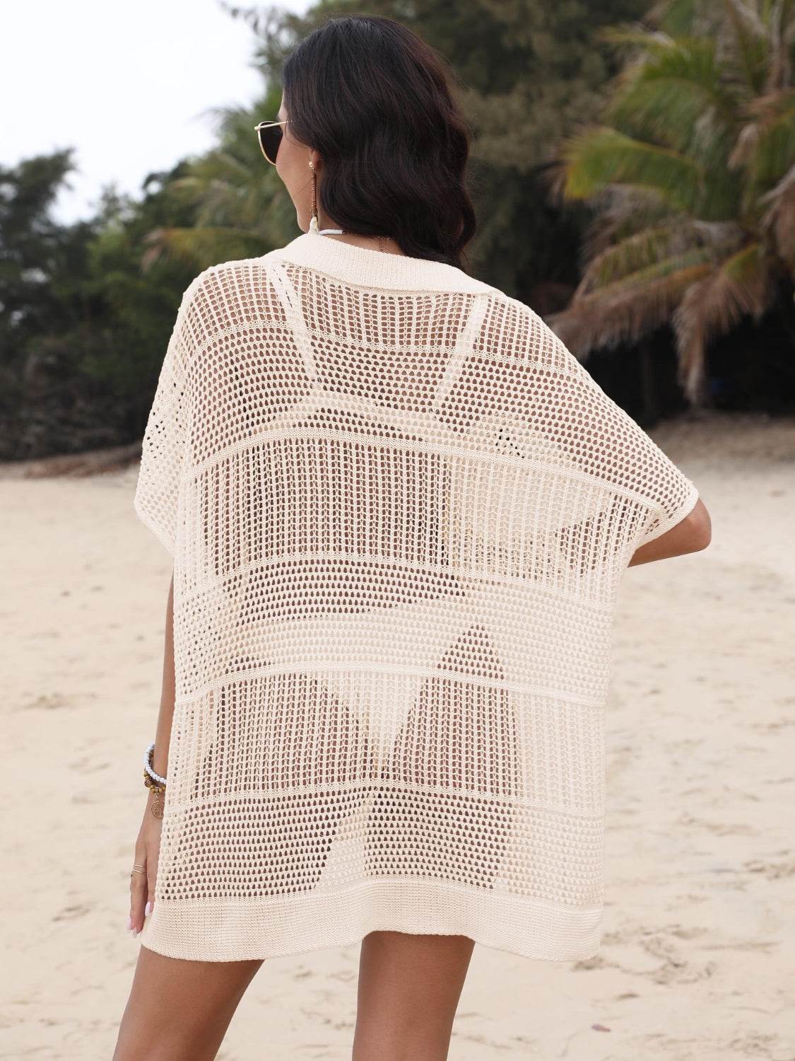 Hollow Out Collared Neck Cover-Up - Selvanelle