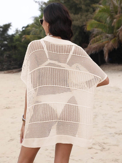 Hollow Out Collared Neck Cover-Up - Selvanelle
