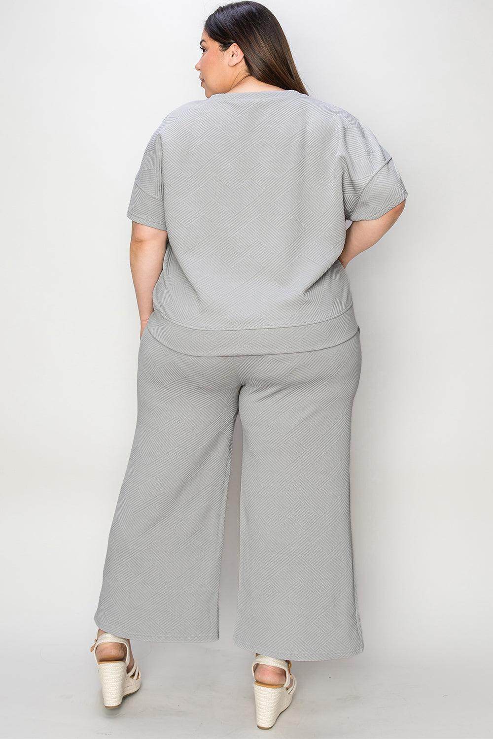 Double Take Full Size Texture Top and Pants Set for Women - Selvanelle