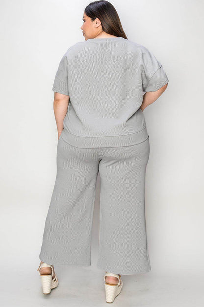 Double Take Full Size Texture Top and Pants Set for Women - Selvanelle