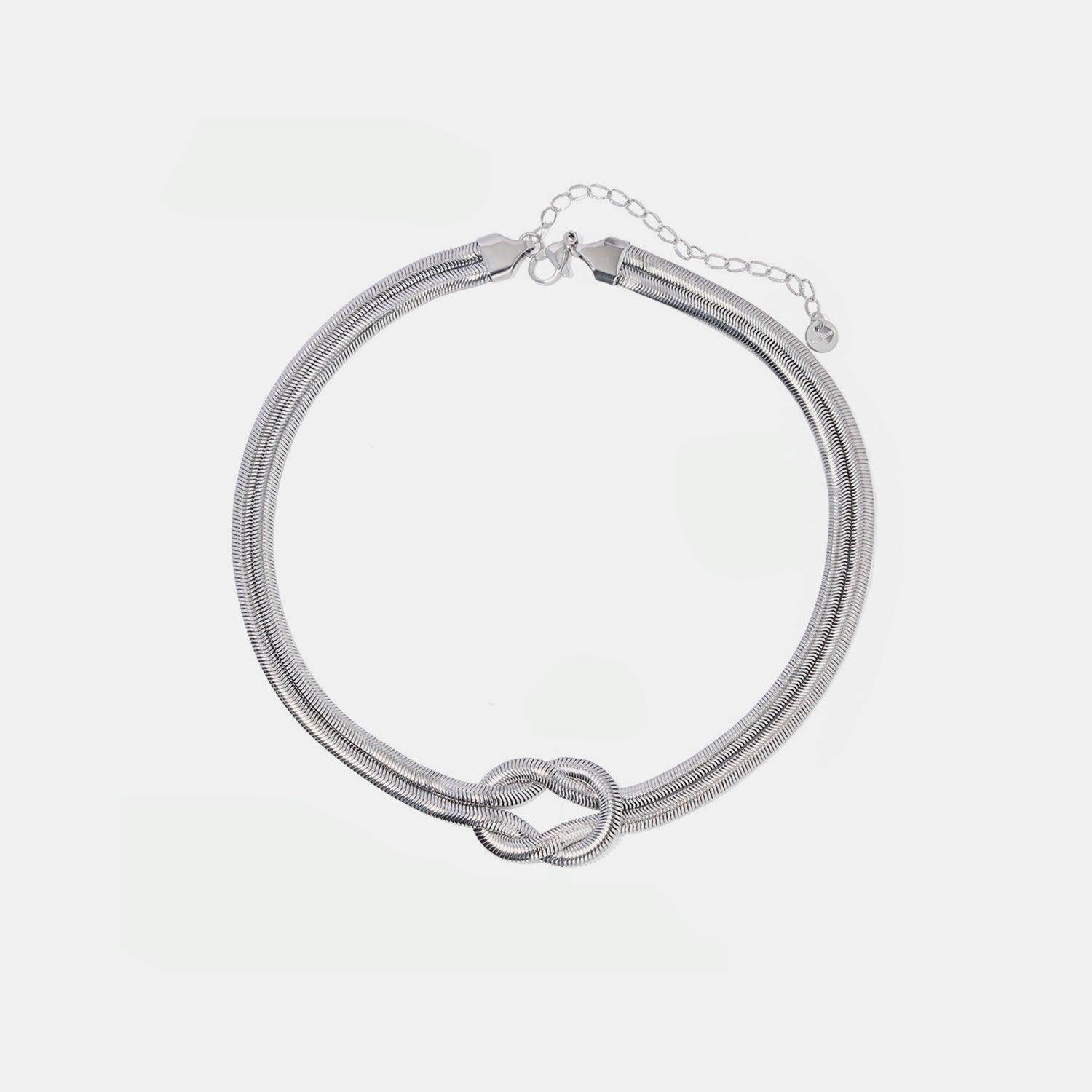 Double Layered Knot Herringbone Choker Necklace in Silver - Selvanelle