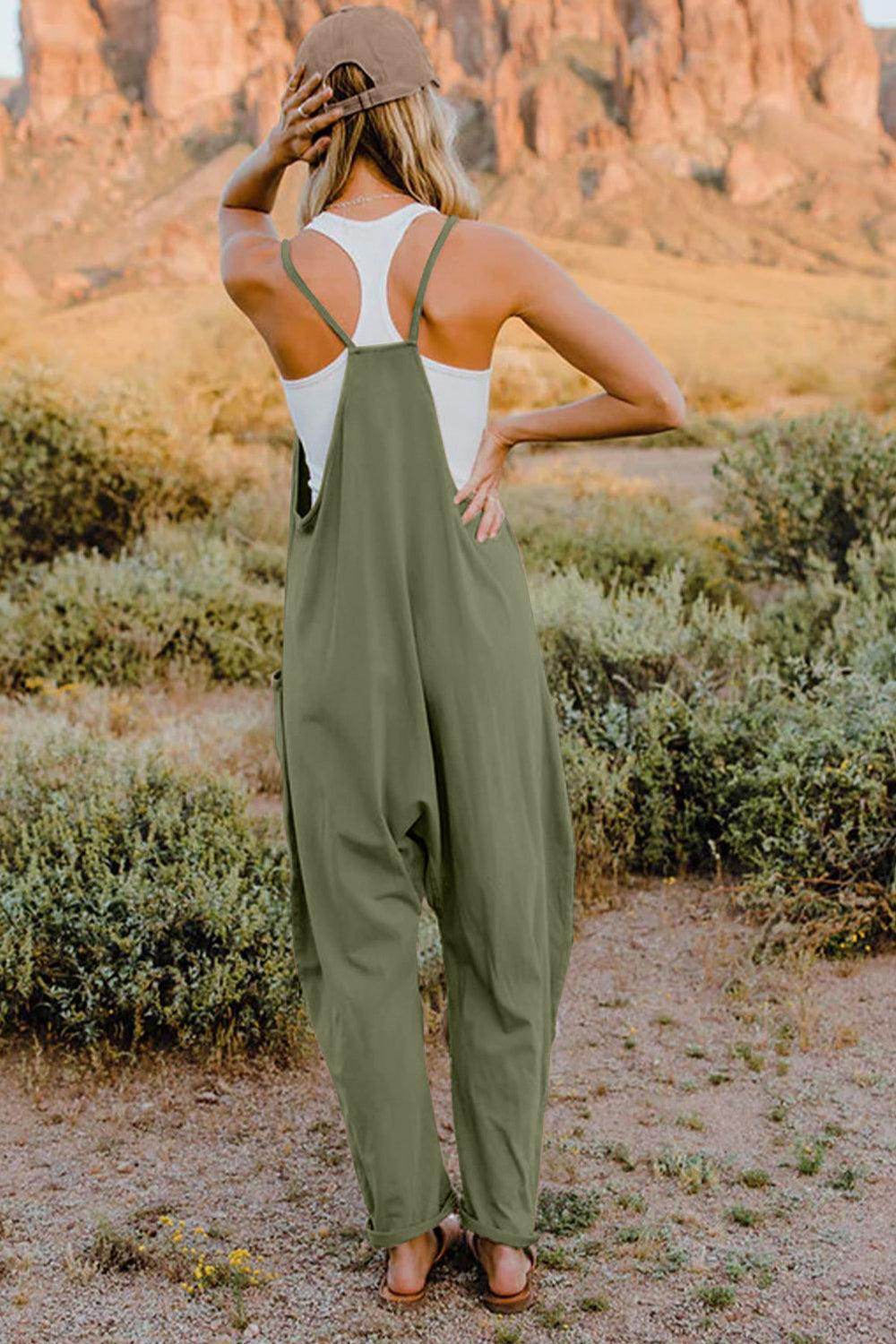 Double Take Full Size V-Neck Sleeveless Jumpsuit with Pockets - Selvanelle