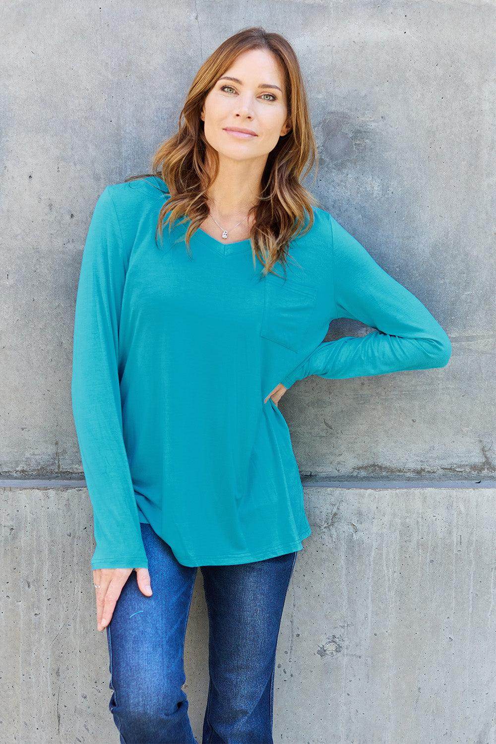 Basic Bae Full Size V-Neck Long Sleeve Top for Women - Selvanelle