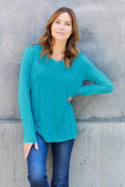 Basic Bae Full Size V-Neck Long Sleeve Top for Women - Selvanelle