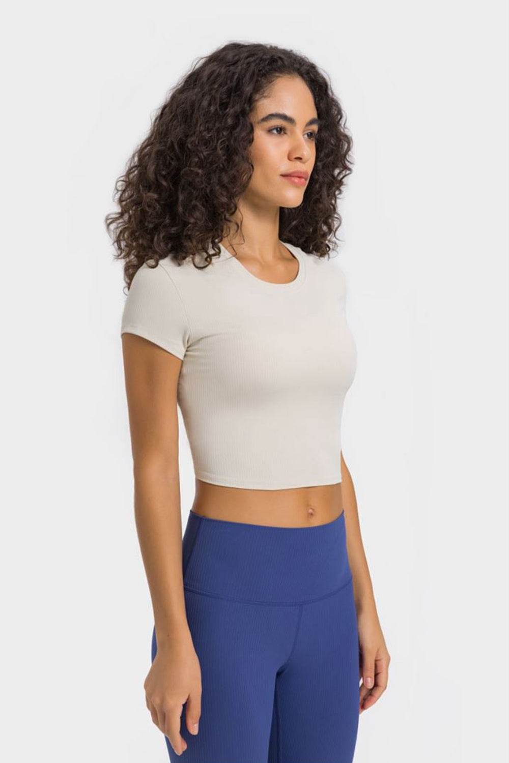 Millennia Round Neck Short Sleeve Cropped Sports T-Shirt - Selvanelle
