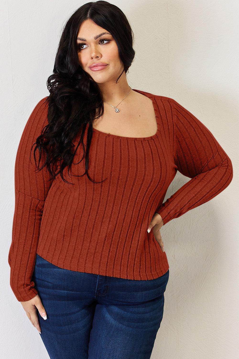 Basic Bae Full Size Ribbed Long Sleeve T-Shirt for Women - Selvanelle