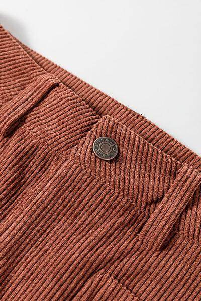 High Waist Square Pockets Corduroy Pants for Women - Selvanelle