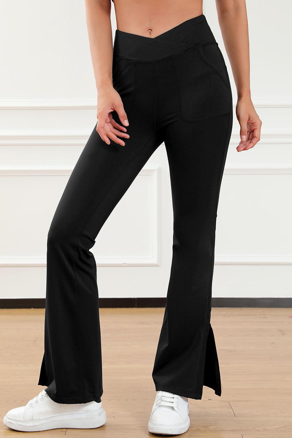 Wide Waistband Slit Bootcut Active Pants for Women