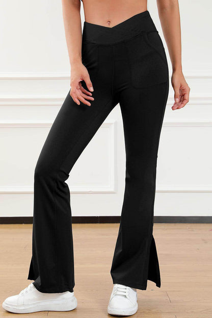 Wide Waistband Slit Bootcut Active Pants for Women - Selvanelle