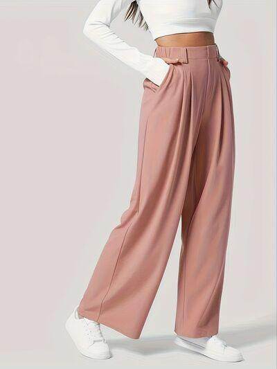 Wide Leg Pants with Pockets for Women in Sheer Style - Selvanelle