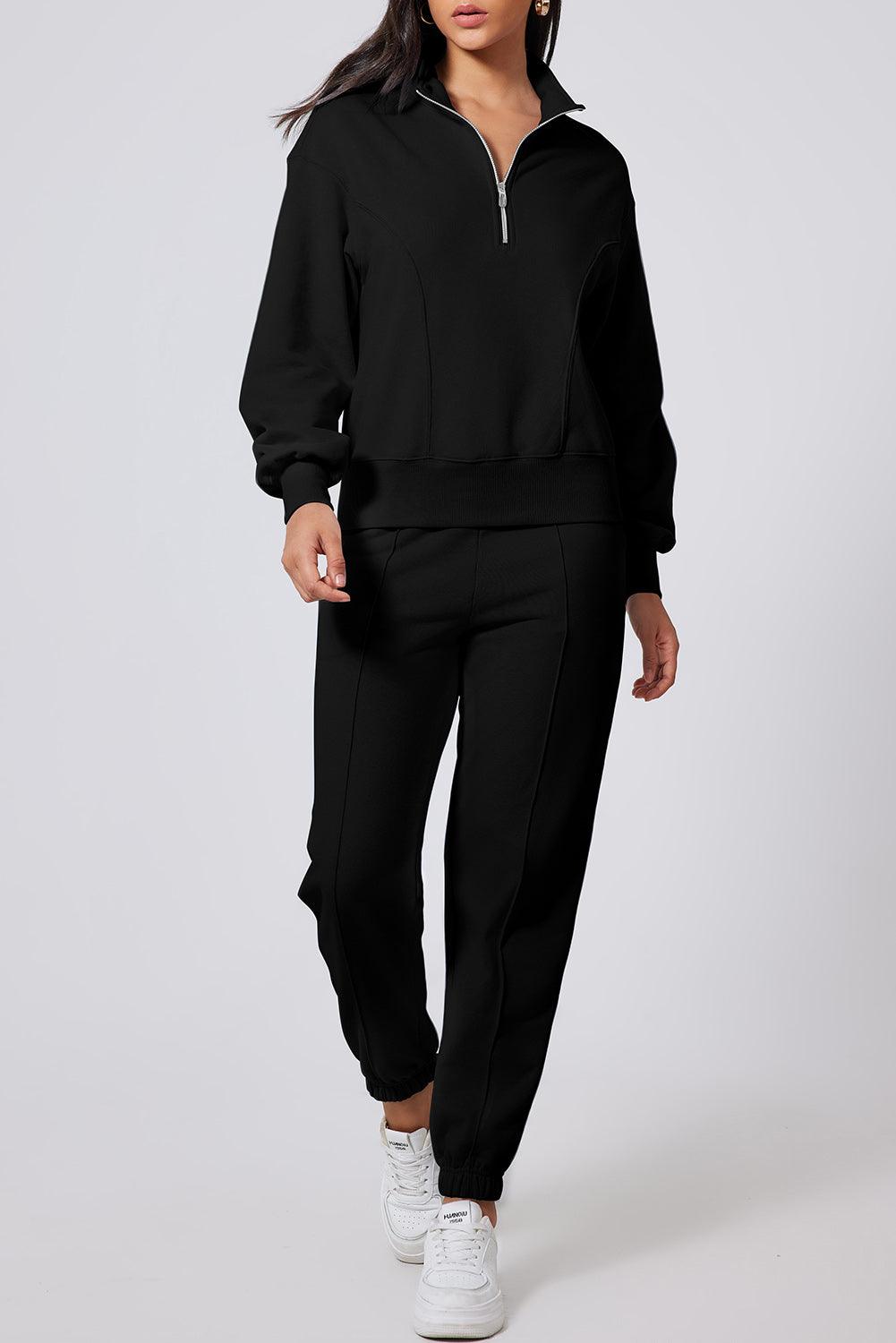 Half Zip Long Sleeve Top and Joggers Active Set Women