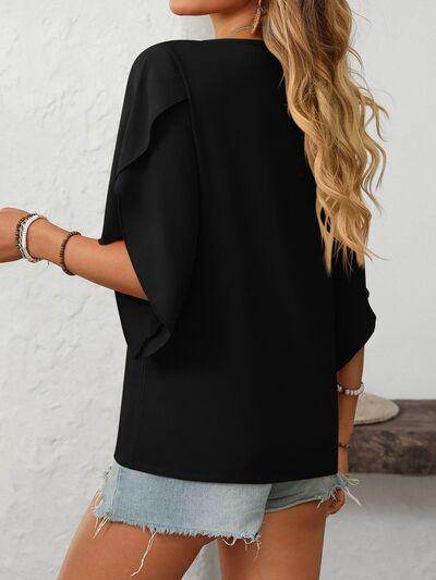 Mandy Ruffled Asymmetrical Neck Half Sleeve Blouse for Women - Selvanelle